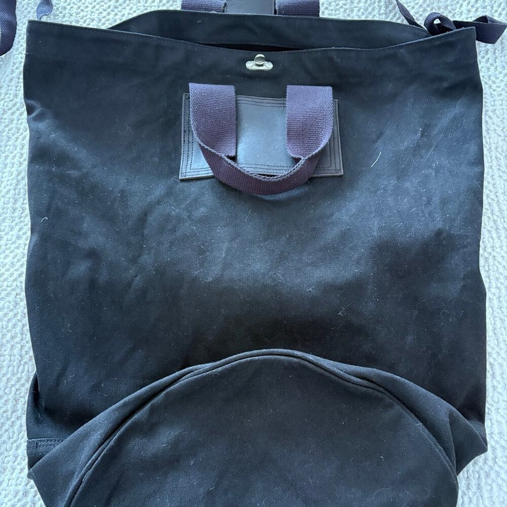 J.Crew XL Slouchy Black Canvas Sling Tote Bag Leather Trim Minimalist Utility - Picture 6 of 7